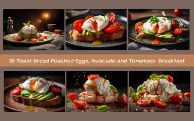 Toast Bread Poached Eggs, Avocado and Tomatoes Breakfast