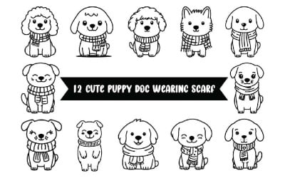 12 Cute Puppy Dog Wearing Scarf