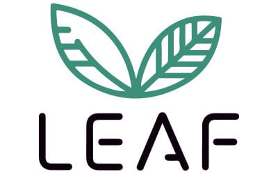 A logo with a green leaf symbol