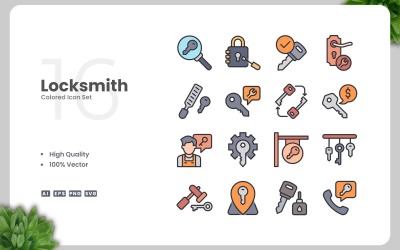 16 låssmed färgade ikoner Set
