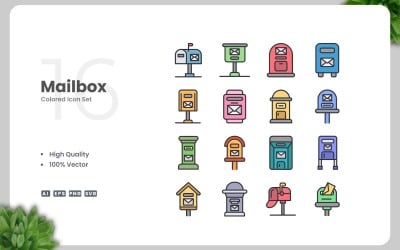 16 Mailbox Colored Icons Set