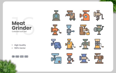 16 Meat Grinder Colored Icons Set