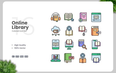 16 Online Library Colored Icons Set