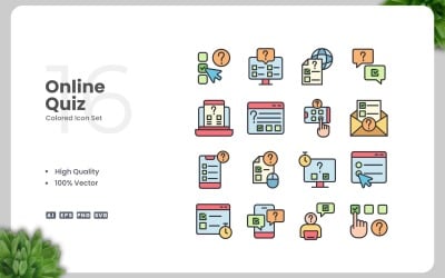 16 Online Quiz Gekleurde Pictogrammen Set