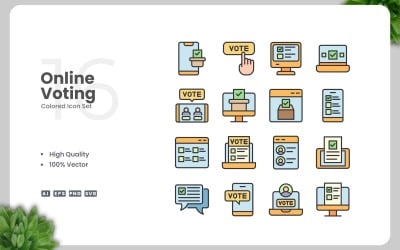 16 Online Voting Colored Icons Set