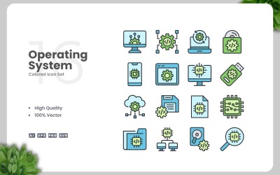 16 Operating System Colored Icons Set