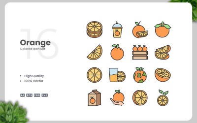 16 orange färgade ikoner Set