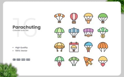 16 Parachuting Colored Icons Set