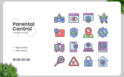 16 set di icone colorate per il controllo parentale