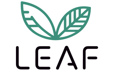 Um logotipo com um símbolo de folha verde