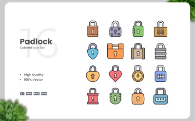 Zestaw 16 kolorowych ikon kłódek