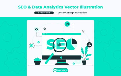 Ilustración vectorial de SEO y análisis de datos: diseño plano