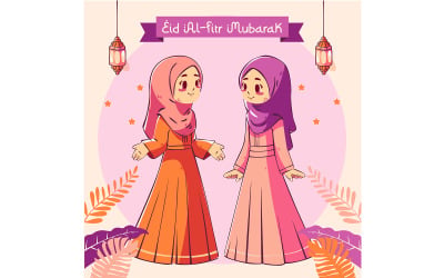 Celebratory Eid Al-Fitr Illustration with Friends
