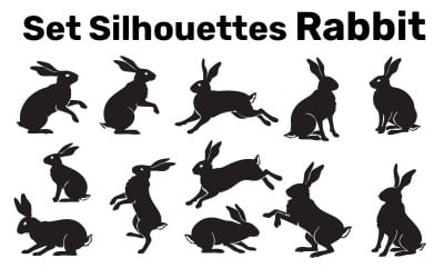 Набор векторных силуэтов кролика, легко редактируемых на белом фоне
