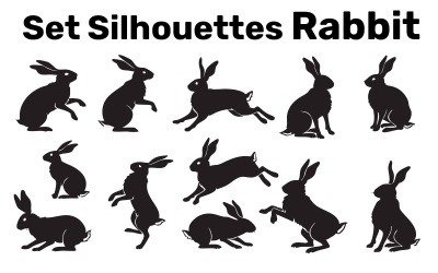 设置兔子矢量剪影，易于编辑，白色背景上孤立