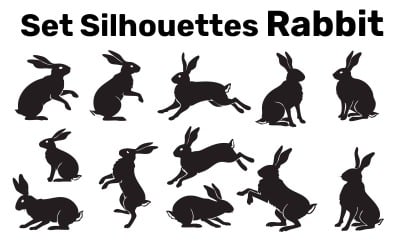 Ställ in silhuetter kanin vektor, lätt att redigera isolerad på vit bakgrund