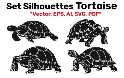Állítsa be a sziluett teknős különböző pózokat, vektor, könnyen szerkeszthető elszigetelt fehér background