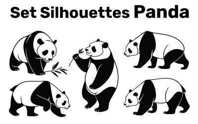 Set Silhouetten Panda, Vektor, einfach zu bearbeiten isoliert auf weißem Hintergrund