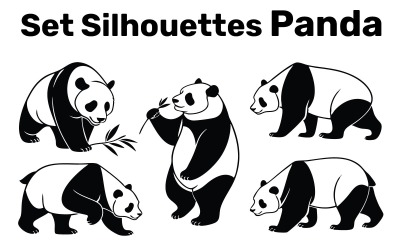Zestaw sylwetek Panda, wektor, łatwy do edycji na białym tle