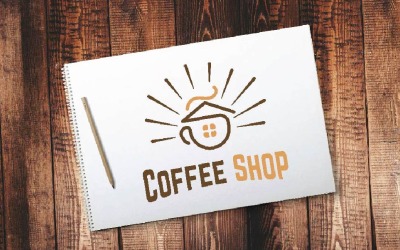 Abstract Warme Koffie Drank Huis Huis Winkel Café Gebouw Kop Mok Logo Sjabloon