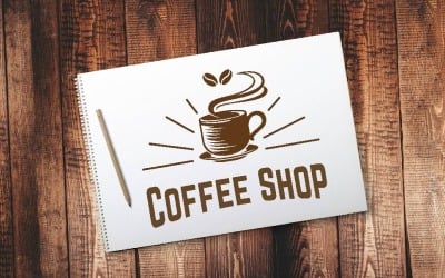 Aromatic Hot Coffee Shop Cafe Drink Cup Mug with Retro Style Logo Template