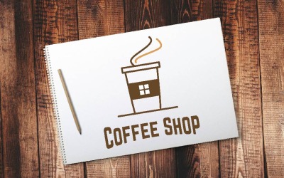 Bruine warme koffiedrank Huis Huis Winkel Café Kop Logo Sjabloon