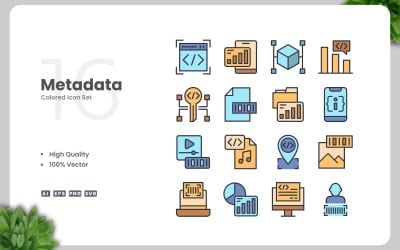 16 Metadata Colored Icons Set
