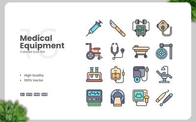 16 orvosi berendezések színes ikonok beállítása