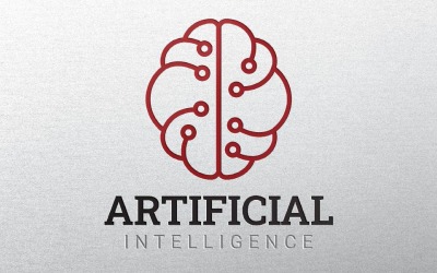 Шаблон логотипа контура линии искусственного интеллекта с интеллектуальным мозгом