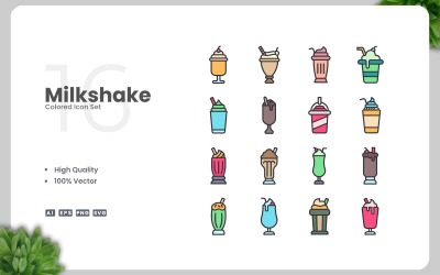 16 Milkshake Colored Icons Set