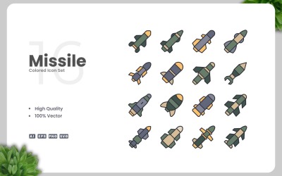 16 Missile Colored Icons Set