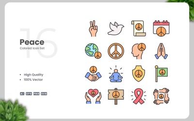 16 Peace 2 Colored Icons Set