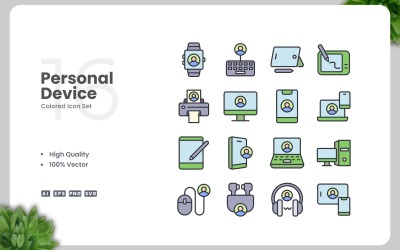 16 Personal Device Colored Icons Set