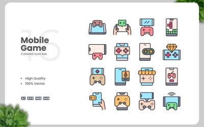 16 set di icone colorate per giochi mobili