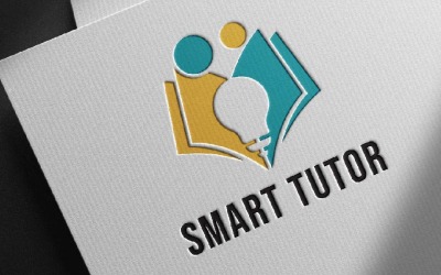 Modello di logo Smart Tutor Light Bulb Lamp Book Study Education School Negative Space