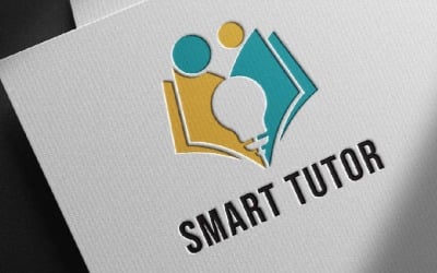 Slimme Tutor Gloeilamp Lamp Boek Studie Onderwijs School Negatieve Ruimte Logo Sjabloon