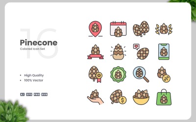 Conjunto de 16 iconos de colores de piña