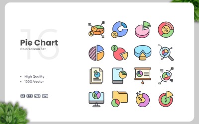 Conjunto de 16 iconos de colores para gráficos circulares