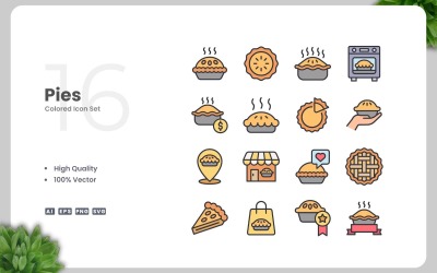 16 Pasta Renkli Simge Seti