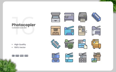 16 Photocopier Colored Icons Set