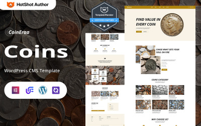 CoinEraa - Antik, történelmi és kiállítási érmék WordPress Elementor téma