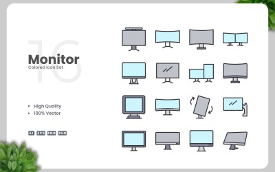 Conjunto de 16 ícones coloridos do monitor