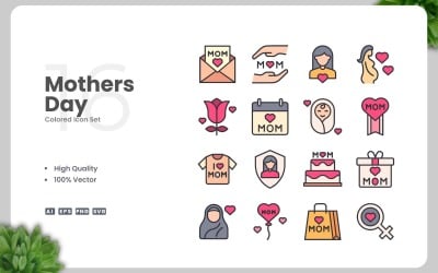 16 Mothers Day Colored Icons Set