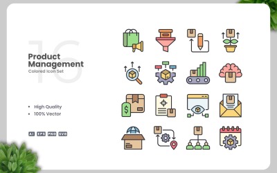 16 Product Management Colored Icons Set