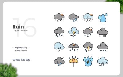 16 Rain Colored Icons Set