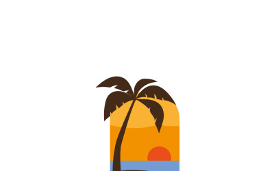 Logotyp Emblem sommarkokospalmer med solnedgång