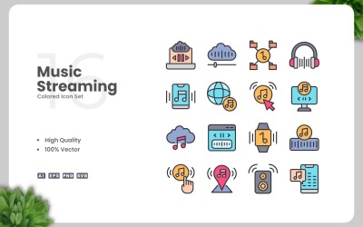 Conjunto de 16 ícones coloridos para streaming de música