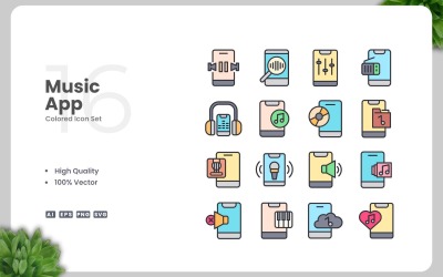 16 Muziek-app gekleurde pictogrammenset