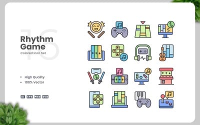 16 Rhythm Game Colored Icons Set
