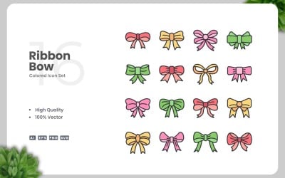 16 Ribbon Bow Colored Icons Set